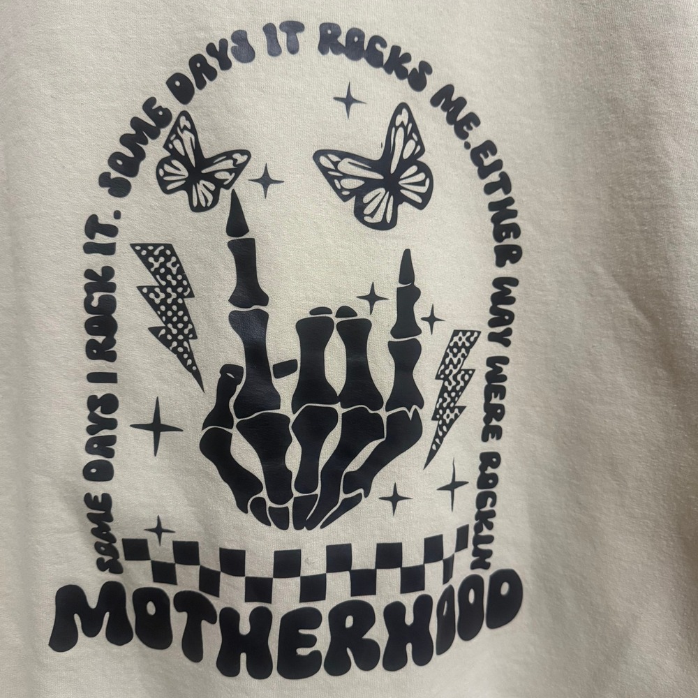 Gildan Heavy Blend Motherhood Skeleton Hand Butterfly Graphic Sweatshirt Tan M - Picture 5 of 9
